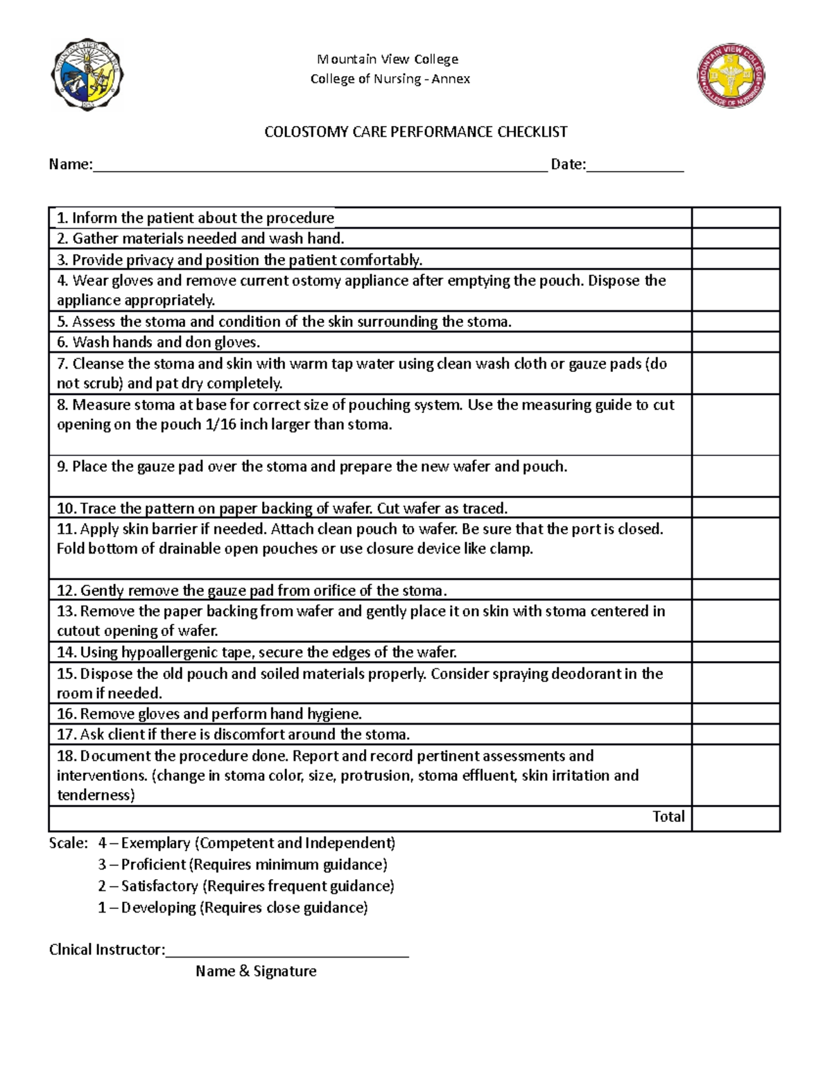 Colostomy-checklist - For educational purposes only - Mountain View ...
