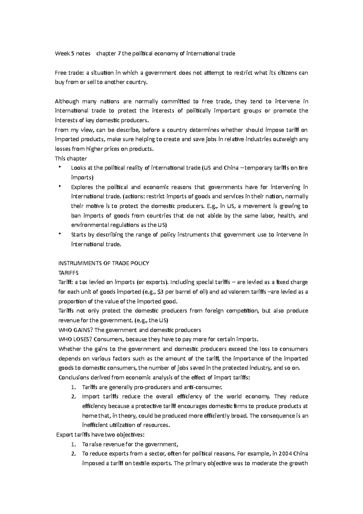 Summary - lecture week 5 - Week 5 notes chapter 7 the political economy ...