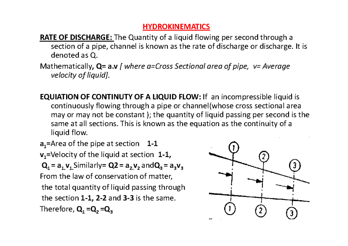 5.Hydro kinematics - Lecture notes - HYDROKINEMATICS RATE OF DISCHARGE ...