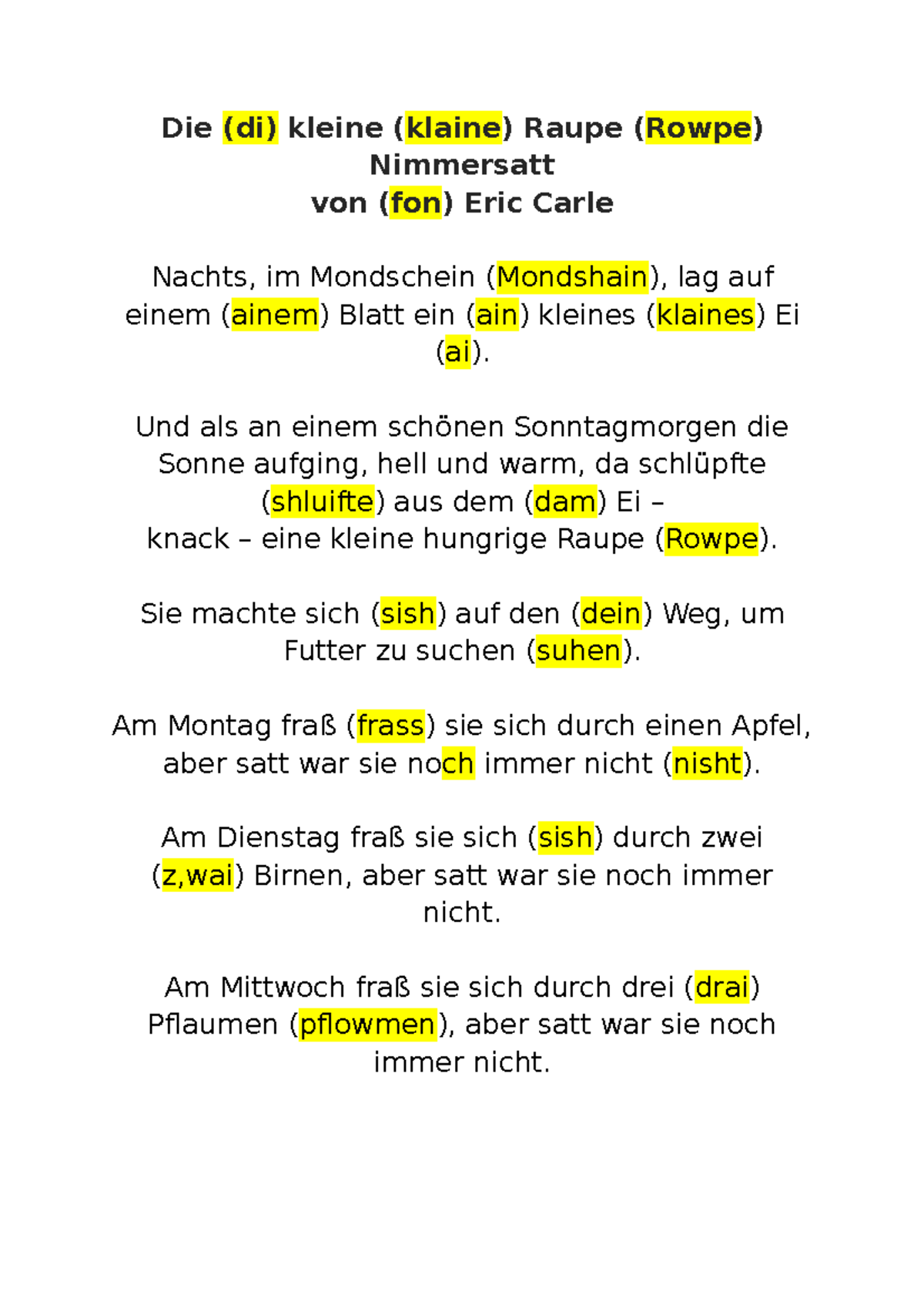 Reading task 1 - This is a basic german language exercise and grammar ...