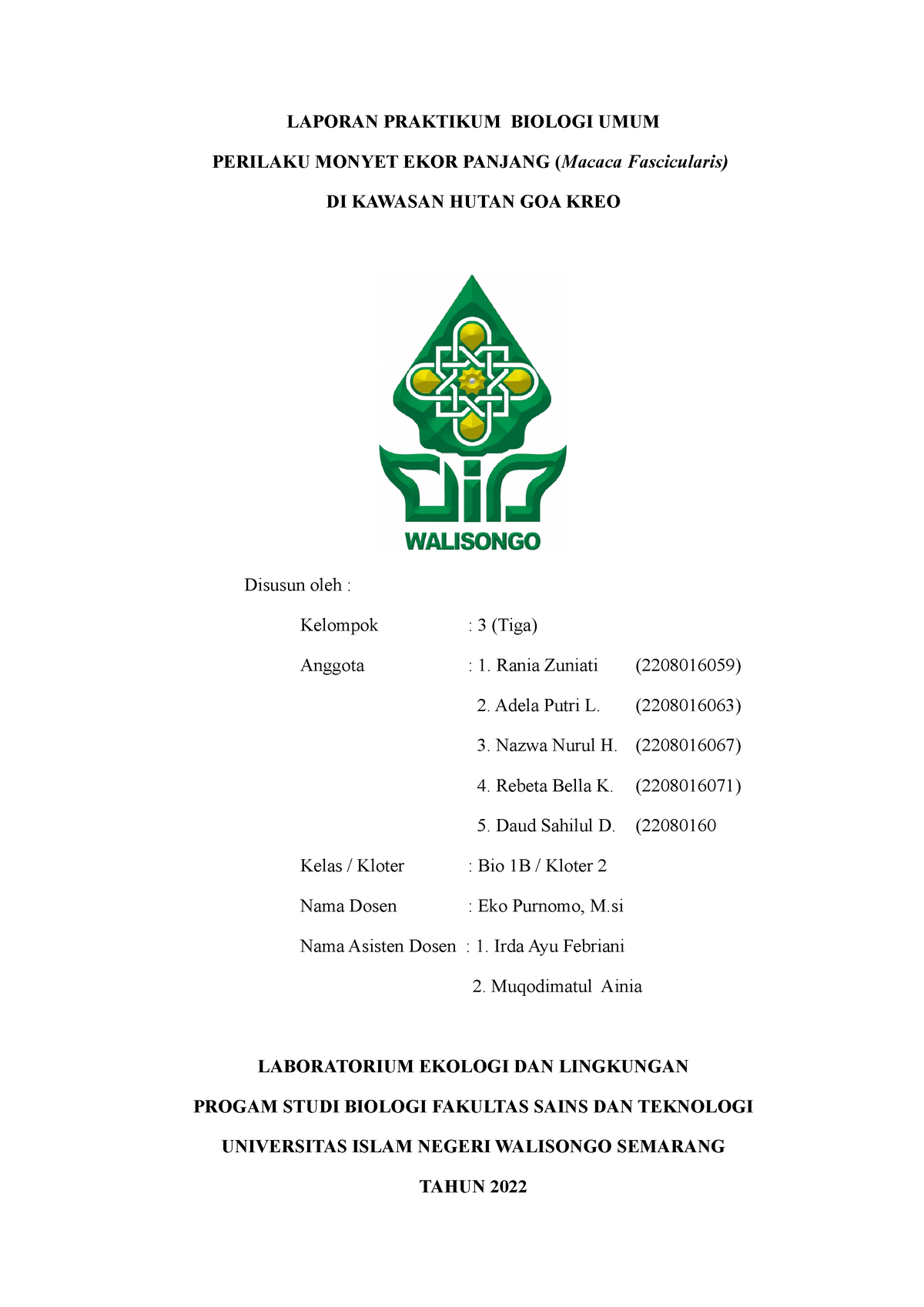 11 Laporan Praktikum Biologi Umum Perilaku Kelompok 3 Laporan