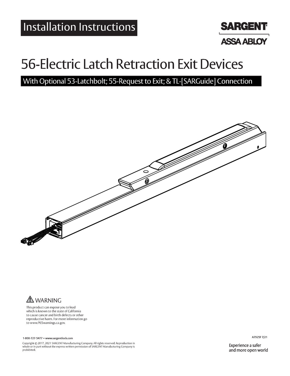 Sargent Exit Device 80 Series TL 53 55 56 Installation Instructions - 1 ...