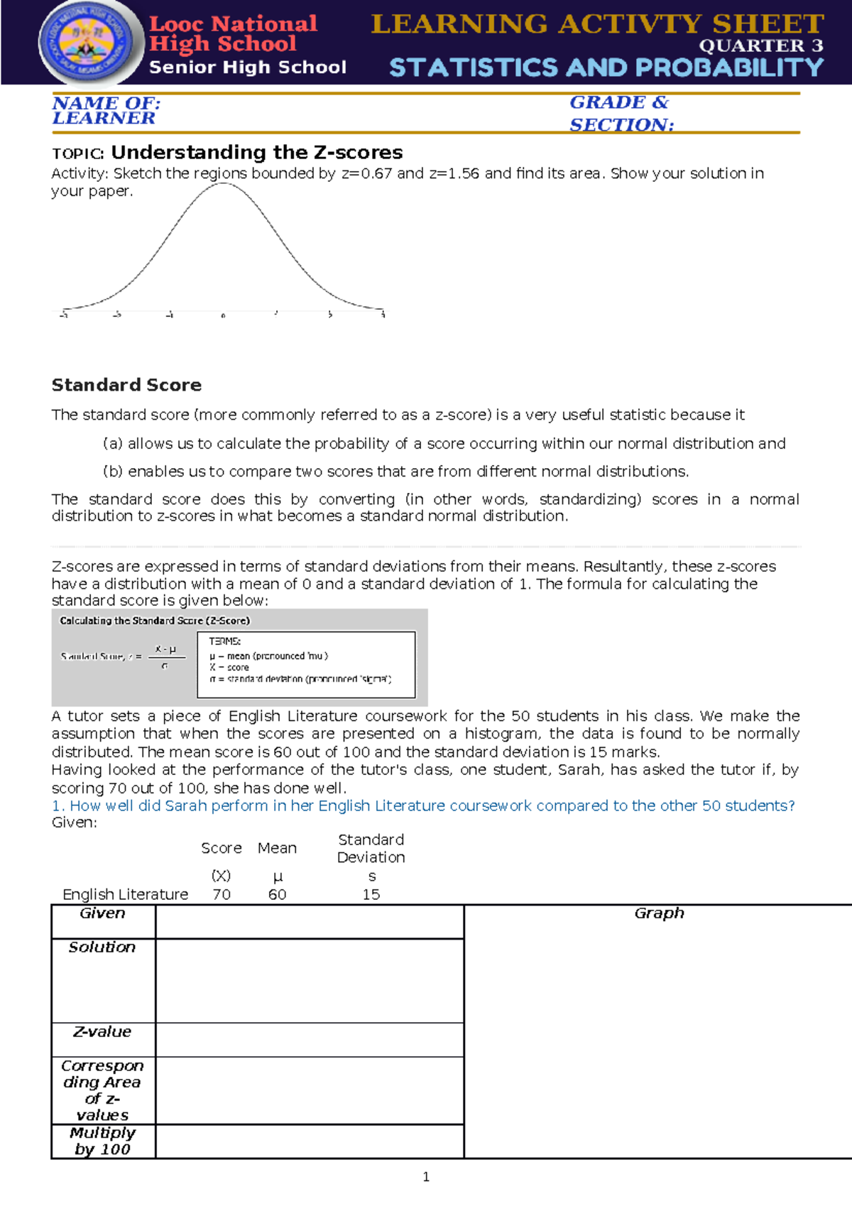 Week 4 - Understanding the Z scores - TOPIC: Understanding the Z-scores ...