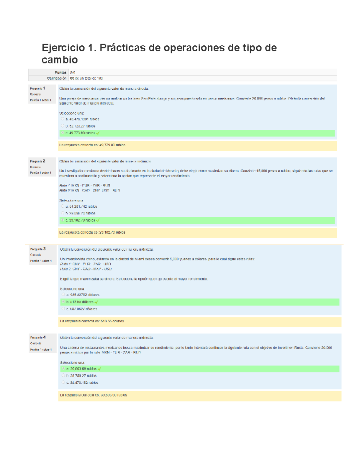 Ejercicio 1 Prácticas de operaciones de tipo de cambio EXAM Finanzas ...