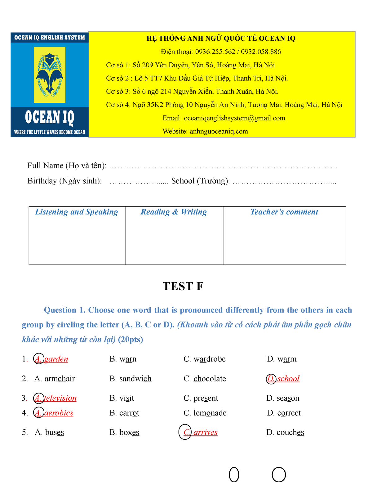 test-f-grade-6-key-studocu