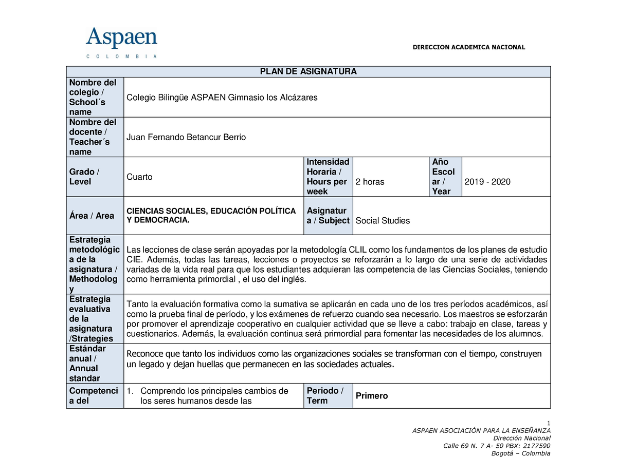 1st Quarter Topics - Teoria - 1 ASPAEN ASOCIACI”N PARA LA ENSE—ANZA ...