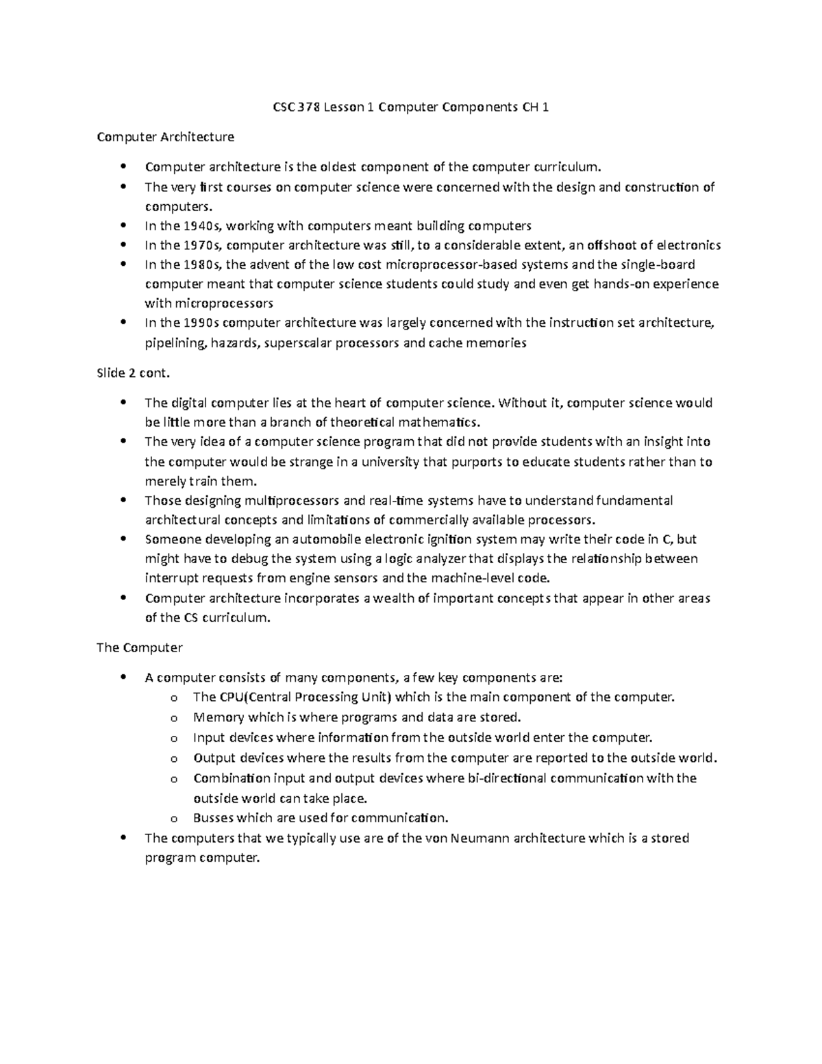Lesson 1 Computer Components - CSC 378 Lesson 1 Computer Components CH ...