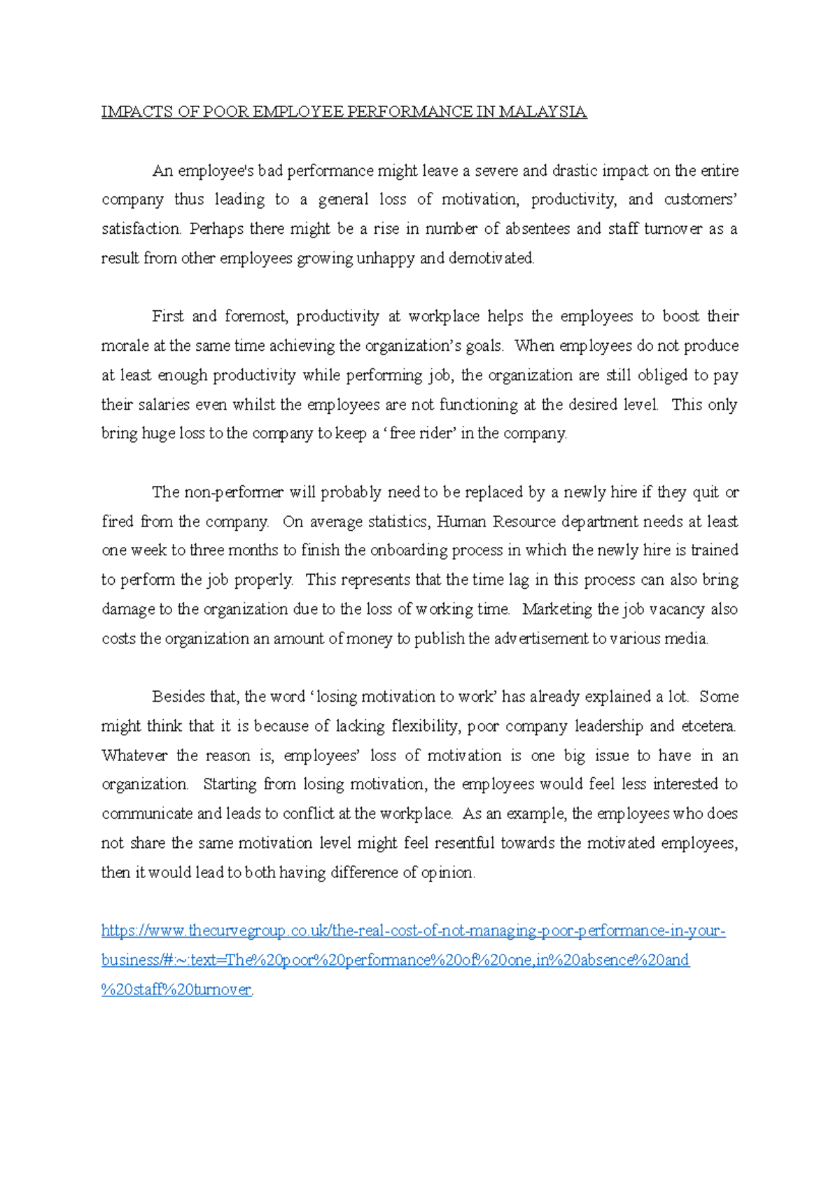 Impacts OF POOR Employee Performance IN Malaysia - IMPACTS OF POOR ...