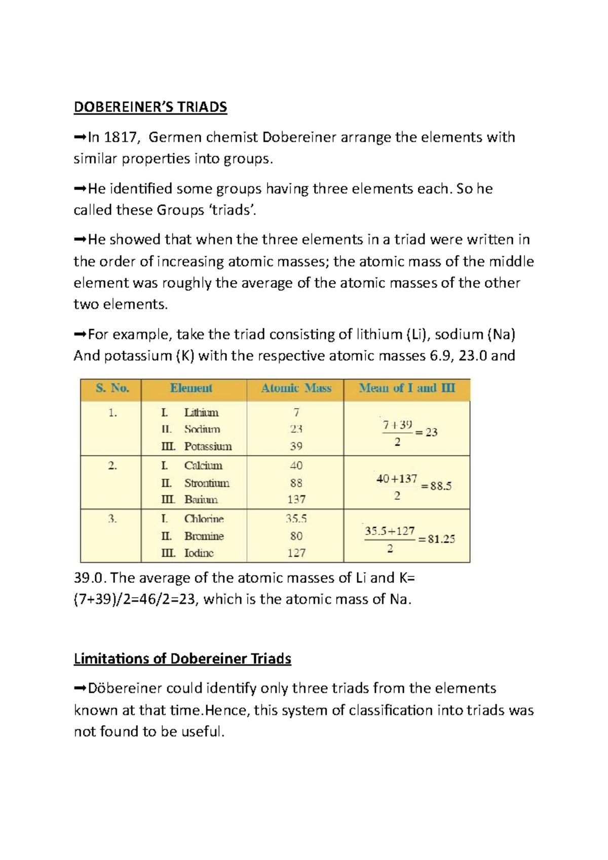 Periodic Classification Of Elements - DOBEREINER’S TRIADS ️ In 1817 ...