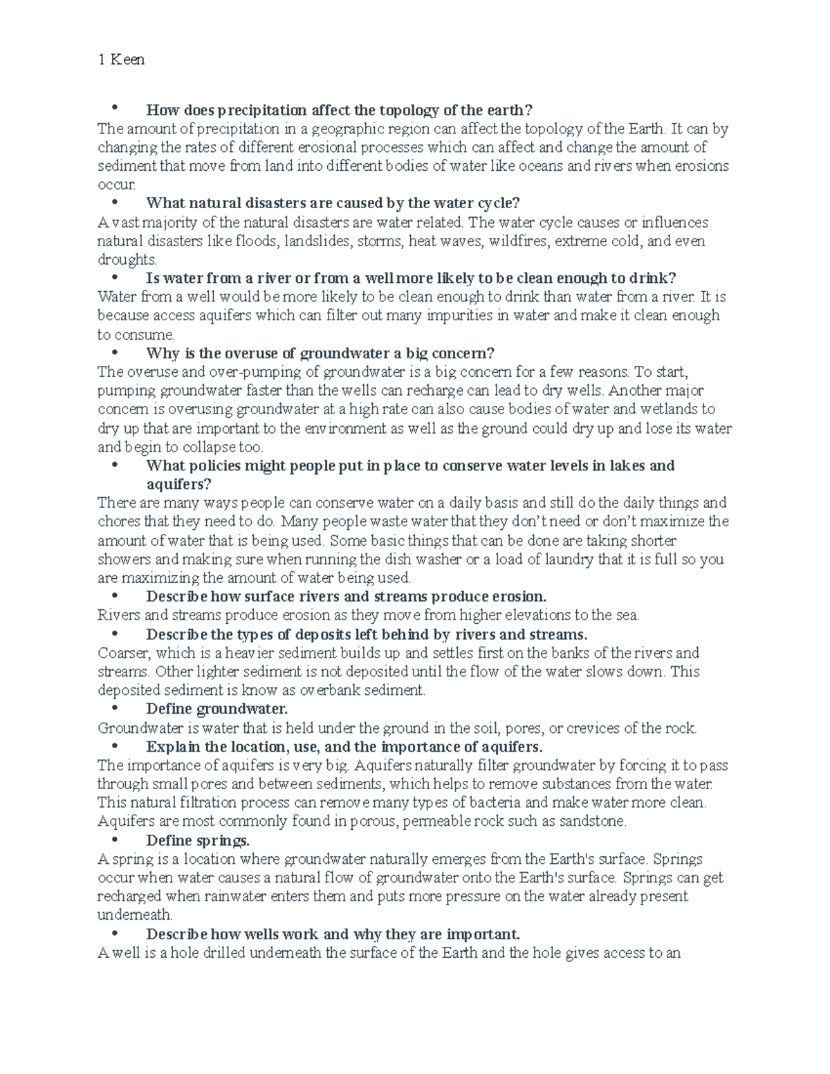 Gavin Keen Unit 5 Assignment Earth Science 1 Keen How does precipitation affect the topology
