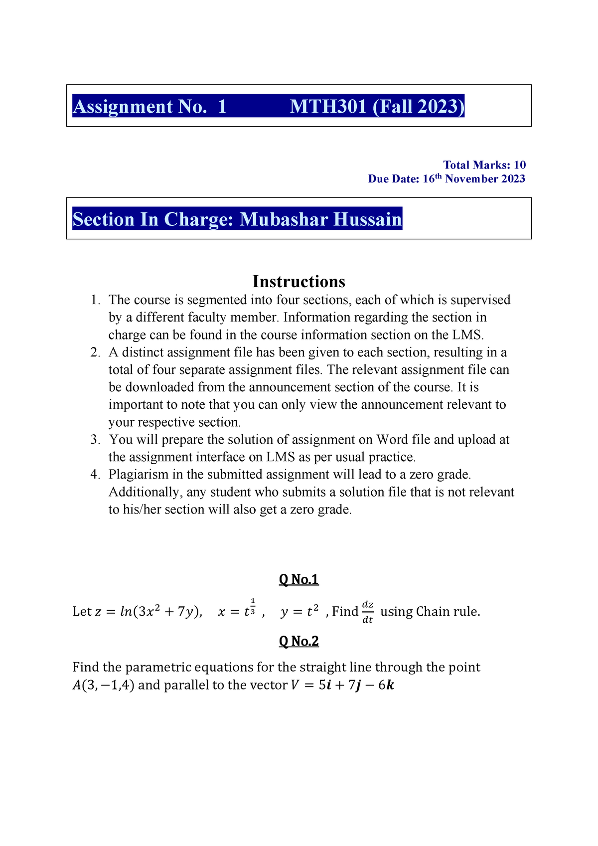 mth301 assignment 1 solution 2023 pdf