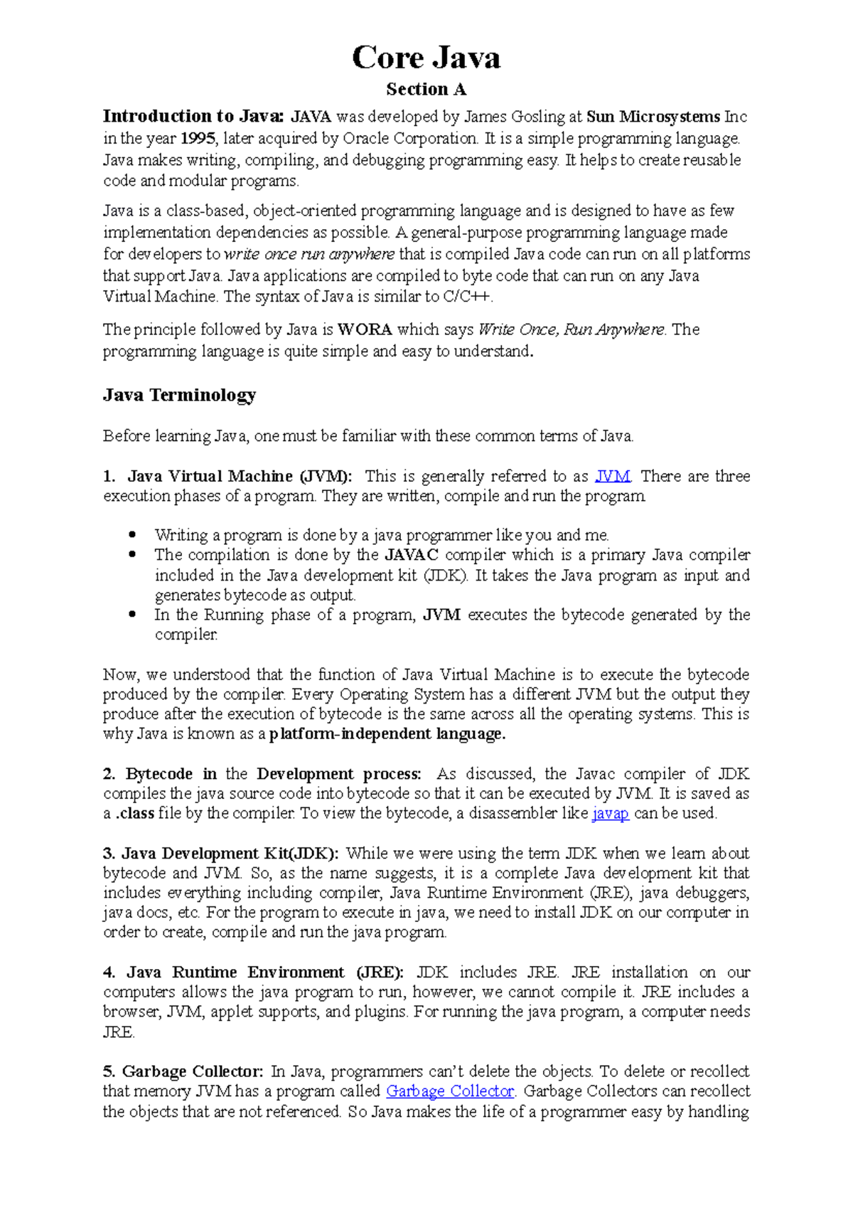 Core Java Section A - Core Java syllabus by AICTE Notes - Section A ...
