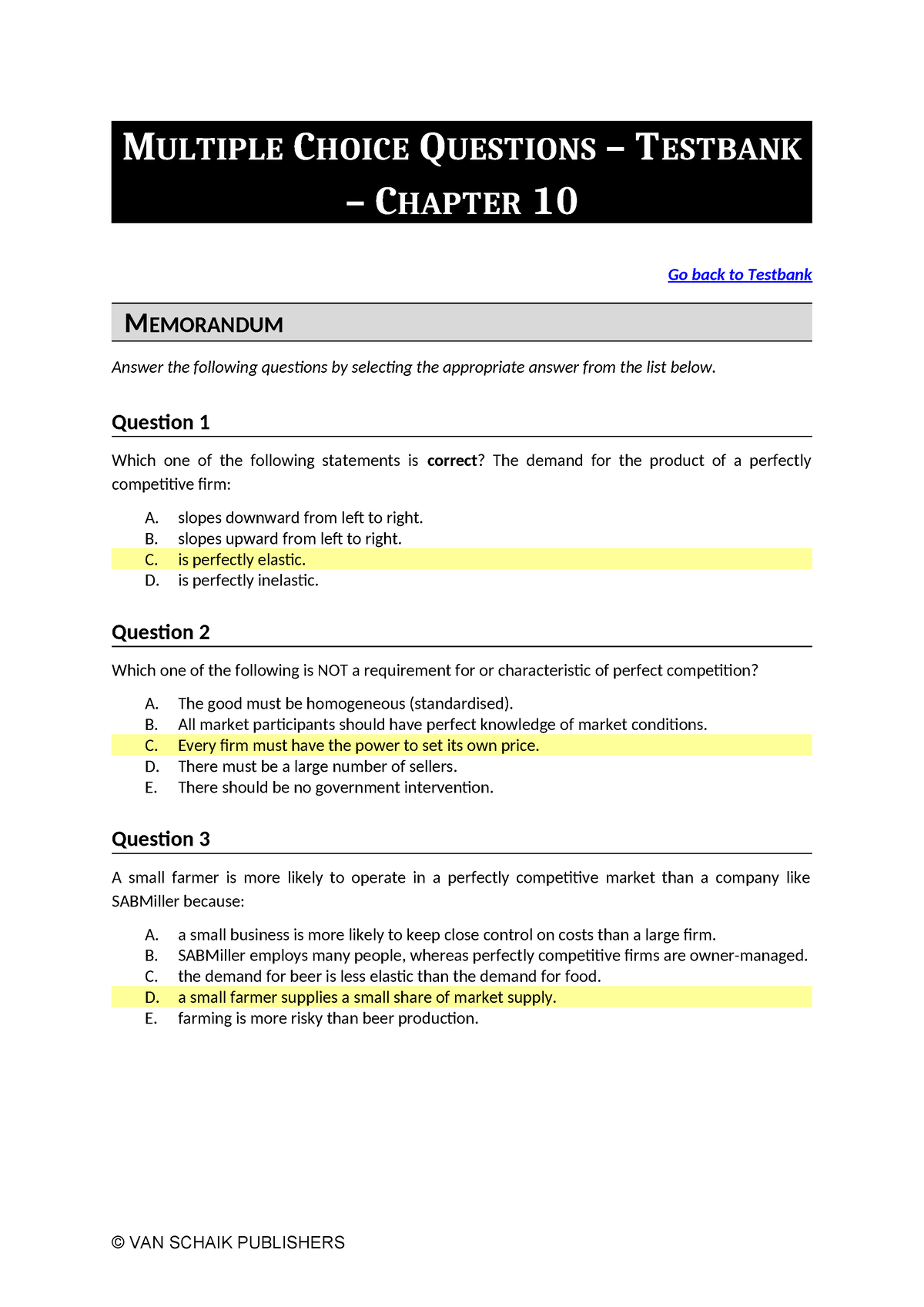 Economics 5 MCQ C10 Memo - MULTIPLE CHOICE QUESTIONS – TESTBANK ...