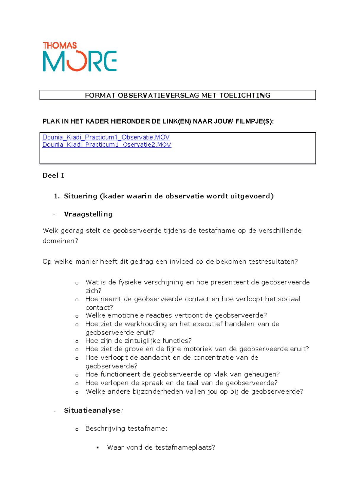 Format Observatieverslag Met Uitleg 2223 - FORMAT OBSERVATIEVERSLAG MET ...