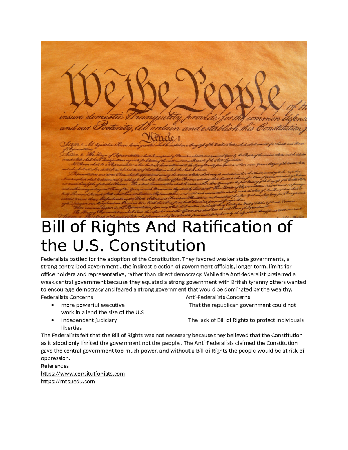 Bill of Rights And Ratification of the U.S. Constitution (1) - Bill of ...