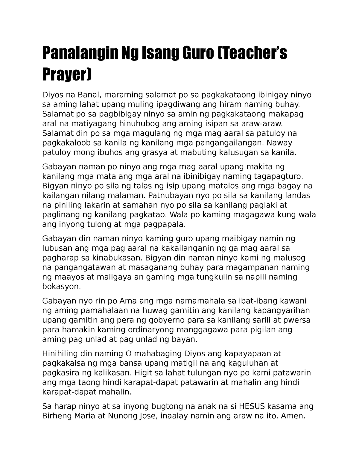 Prayer - Panalangin Ng Isang Guro (Teacher’s Prayer) Diyos na Banal