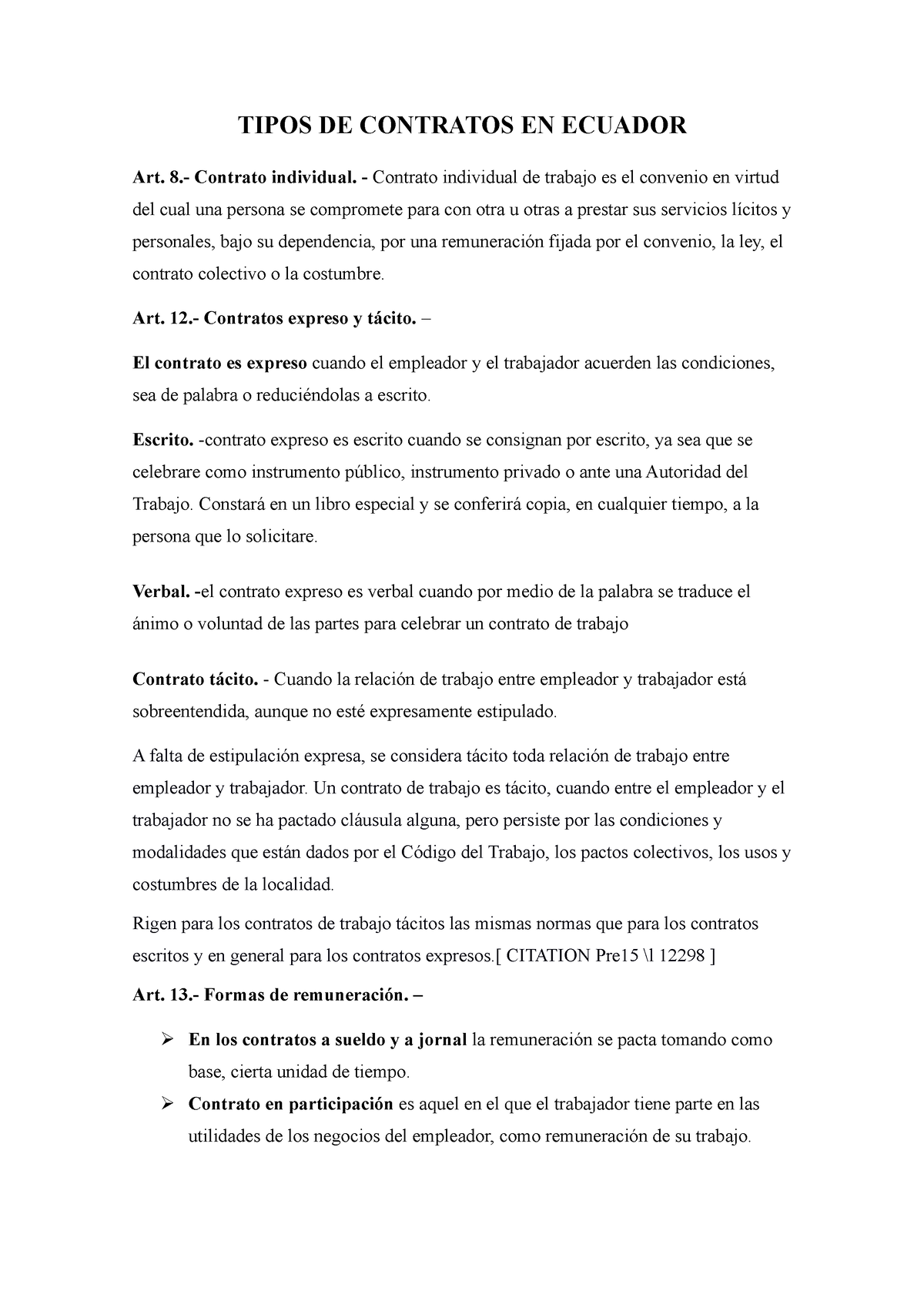 Tipos De Contratos En Ecuador Tipos De Contratos En Ecuador Art 8 Contrato Individual 4078