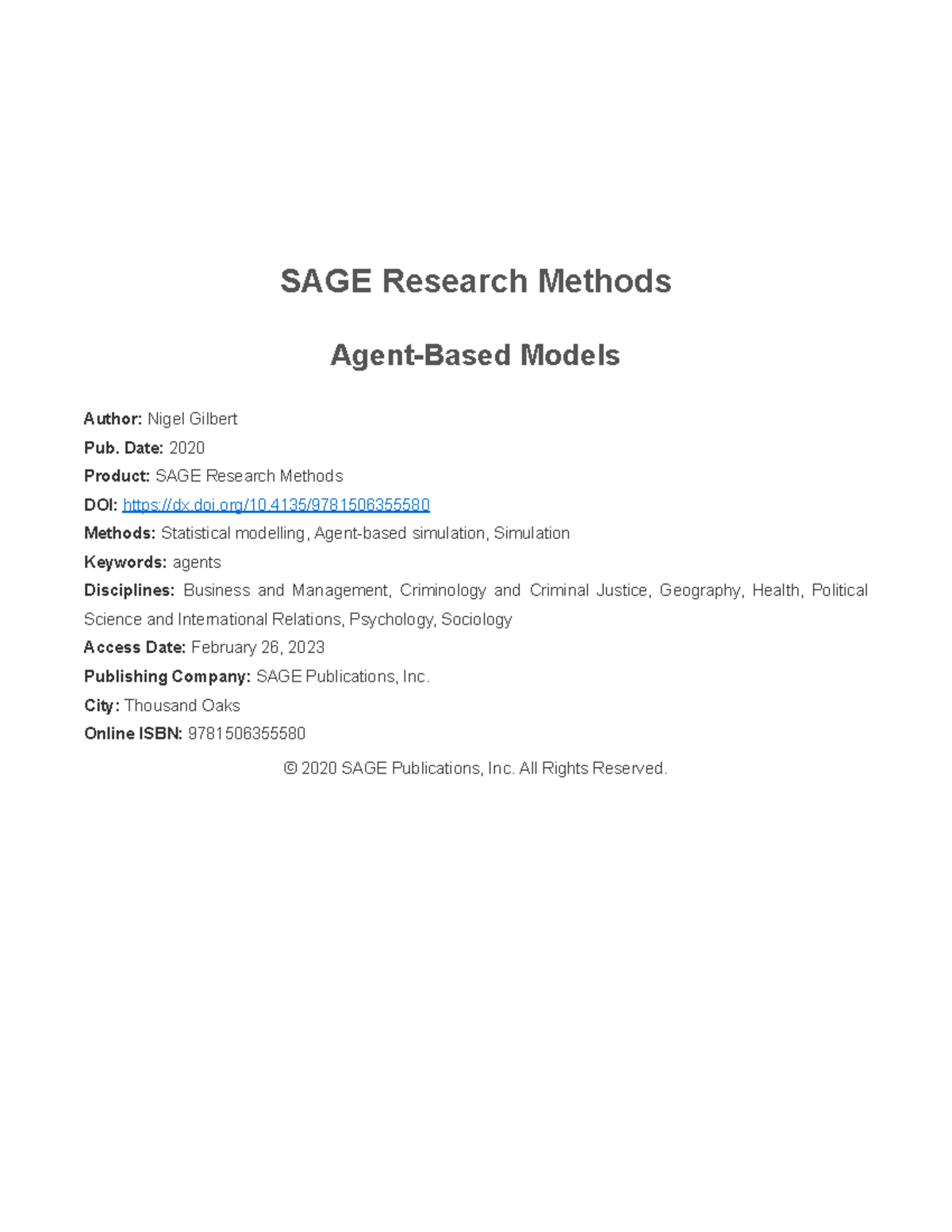 ABM CH1 This is chapter 2 of Nigel Gilbert's book SAGE Research