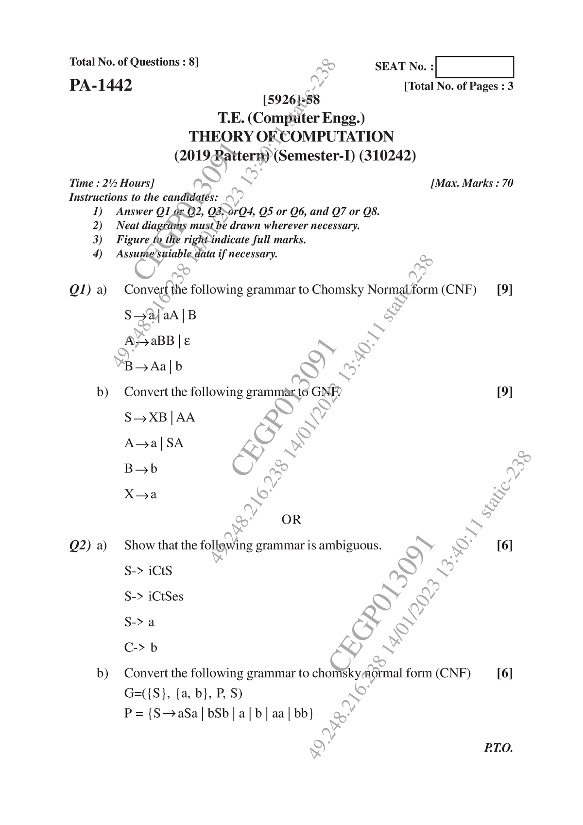 Toc Question Paper 2 - Toc 2 - [5926]-58 1 Total No. Of Questions : 8 ...