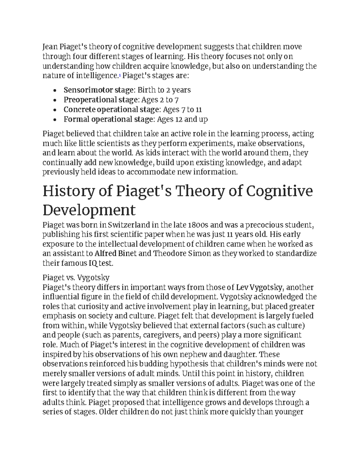 Piaget's 4 Stages Of Cognitive Development Notes - Jean Piaget's Theory ...