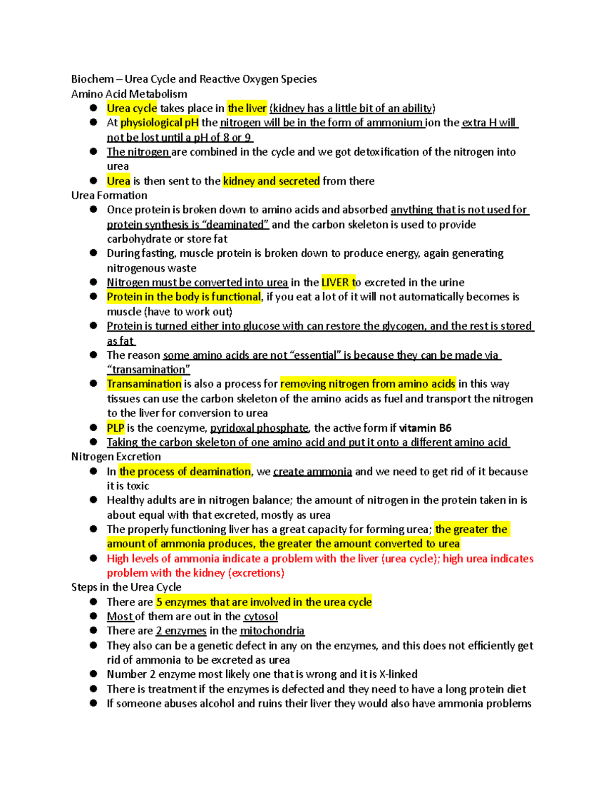 Biochem - Urea cycle - Biochem – Urea Cycle and Reactive Oxygen Species ...