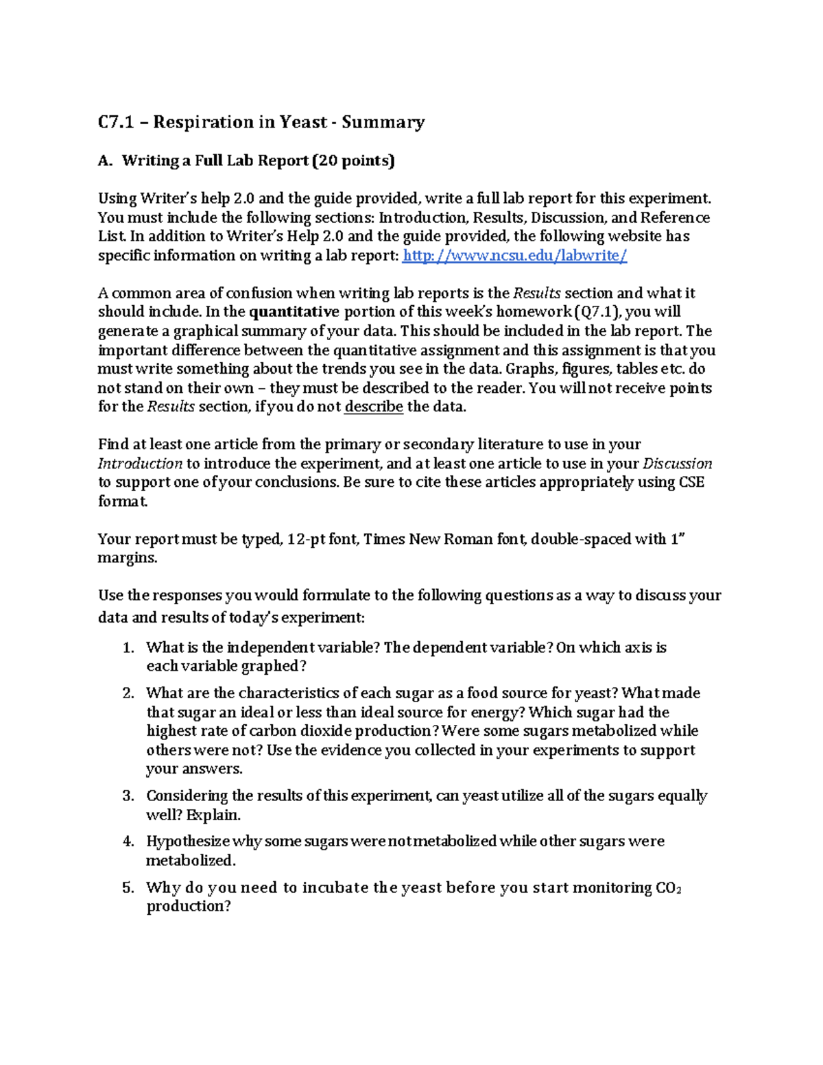 C7.1 - Respiration Lab Report - C7 – Respiration in Yeast -­‐ Summary A ...