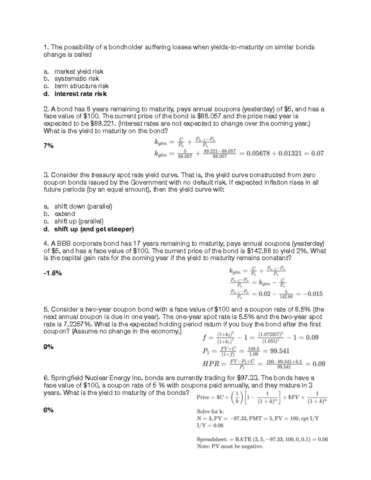 Chapter 7, interest rates and bonds The possibility of a bondholder