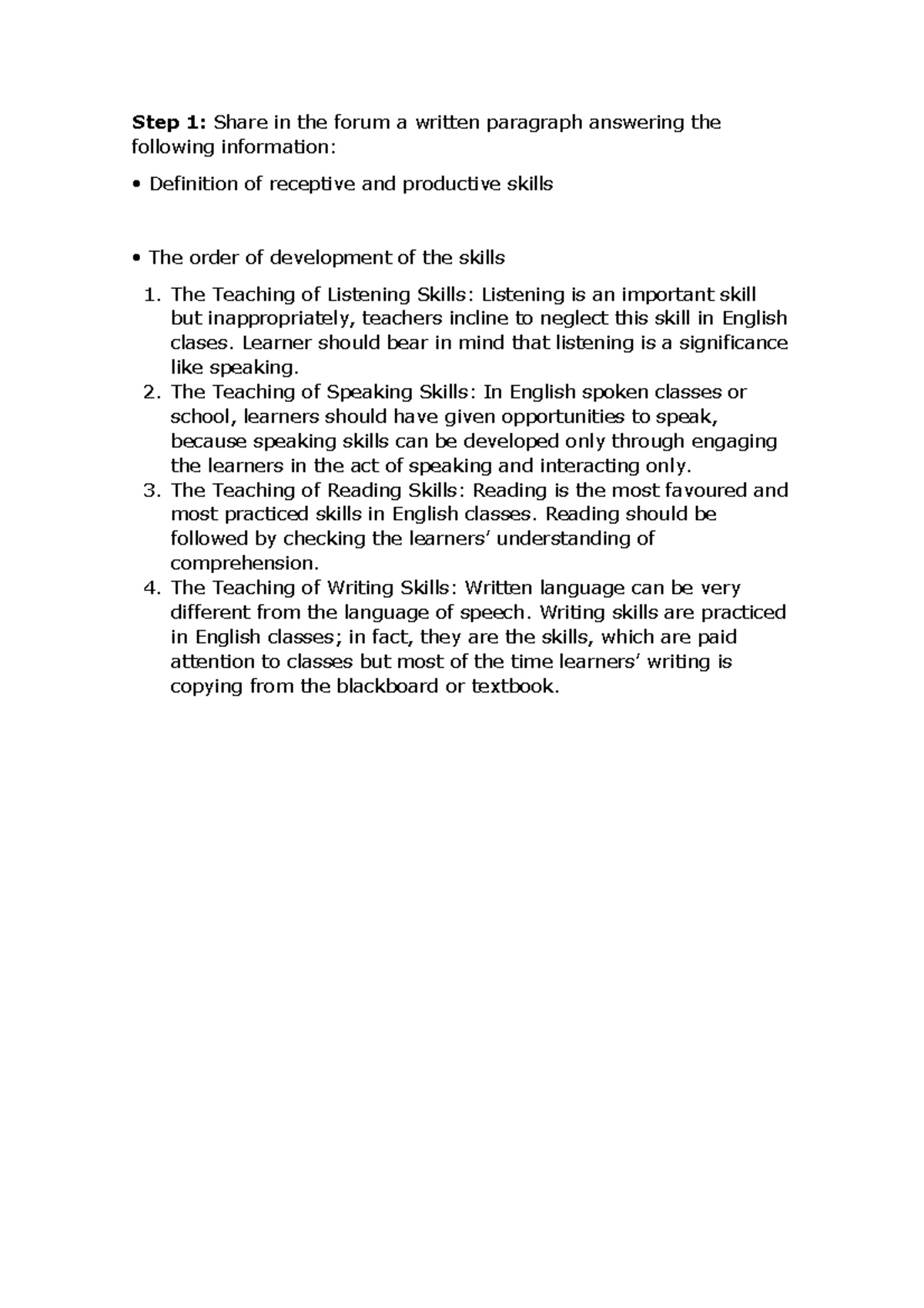 Step 1 - Ingles - Step 1: Share in the forum a written paragraph ...