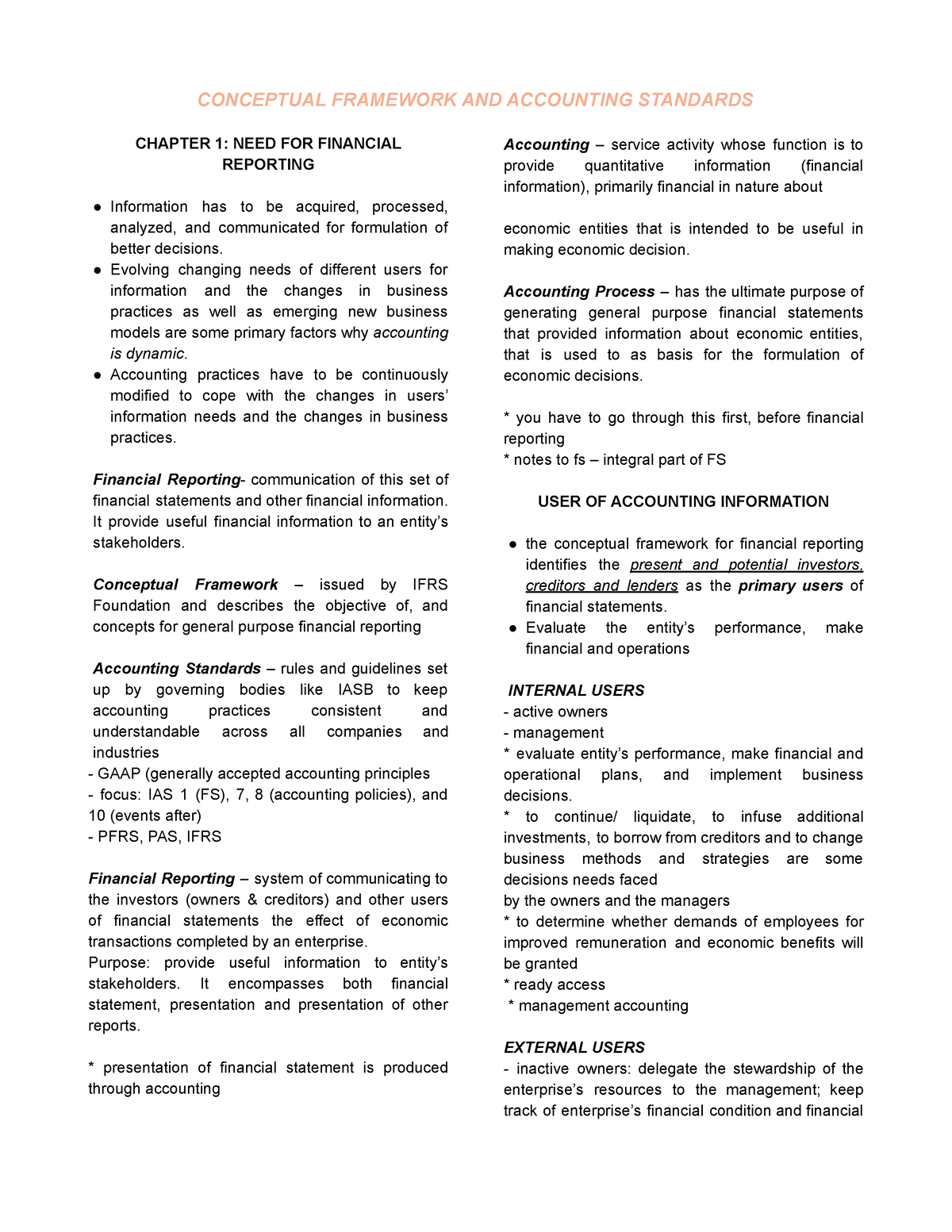 CFAS-Notes - Conceptual Framework And Accounting Standards - CONCEPTUAL ...