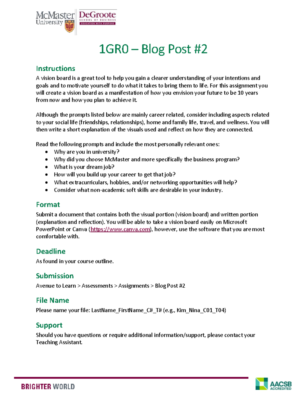 Blog Post #2 - blog post - 1GR0 – Blog Post # 2 Instructions A vision ...