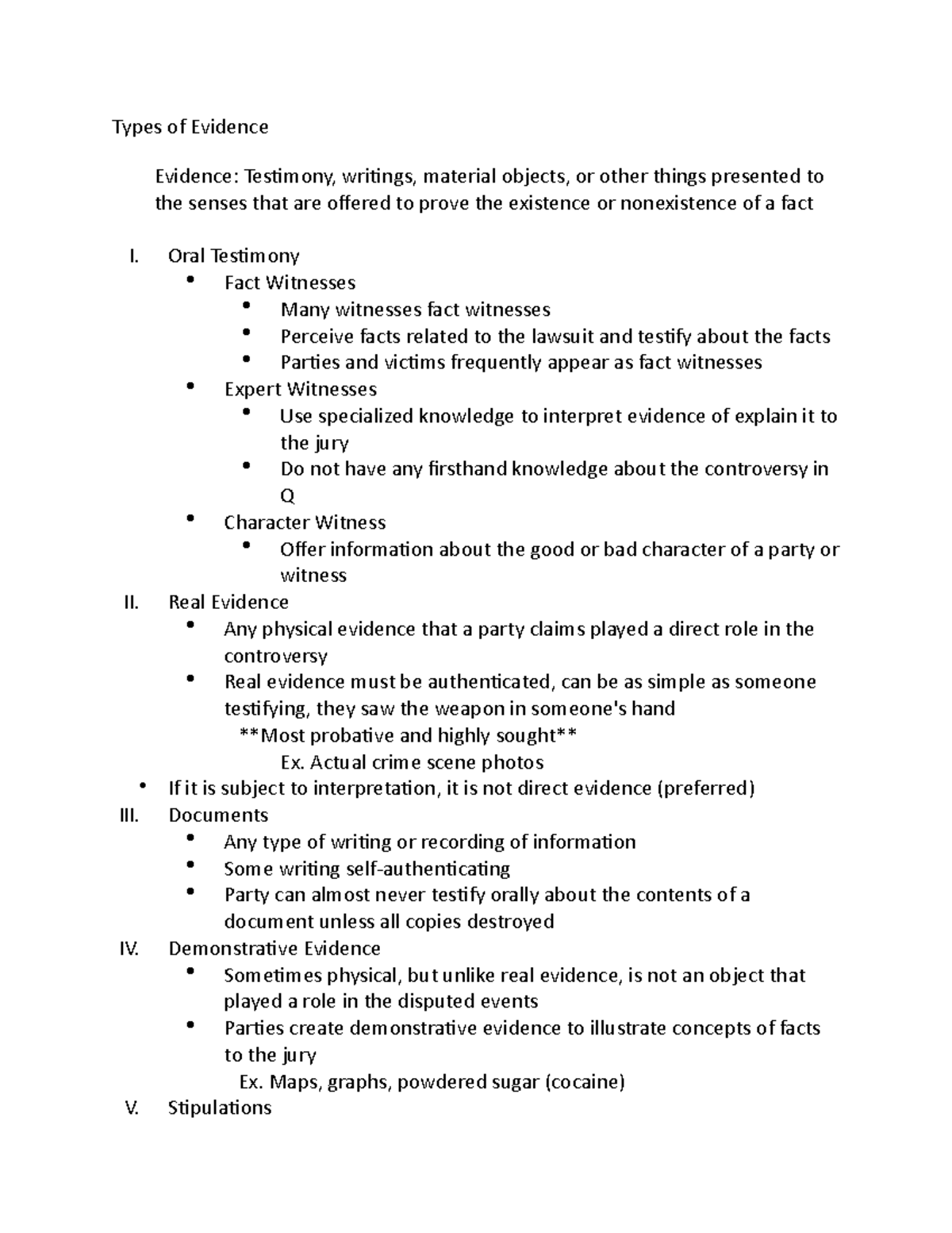 Types Of Evidence Types Of Evidence Evidence Testimony Writings