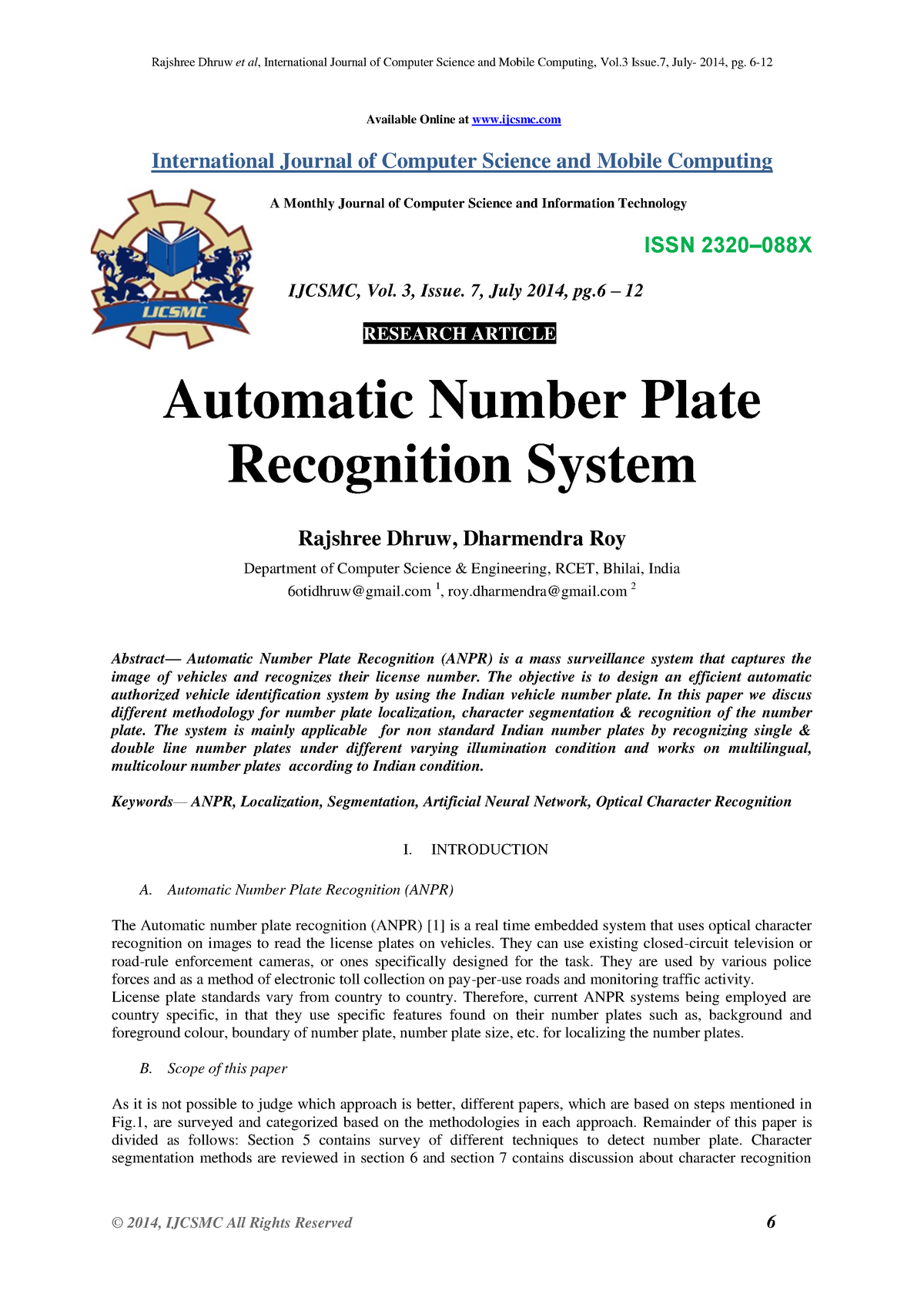 research paper on number plate recognition