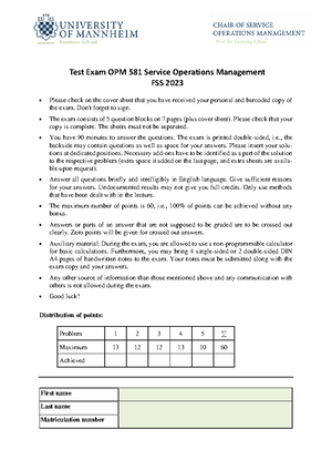 Solution Test Exam 2023 - Test Exam OPM 581 Service Operations ...