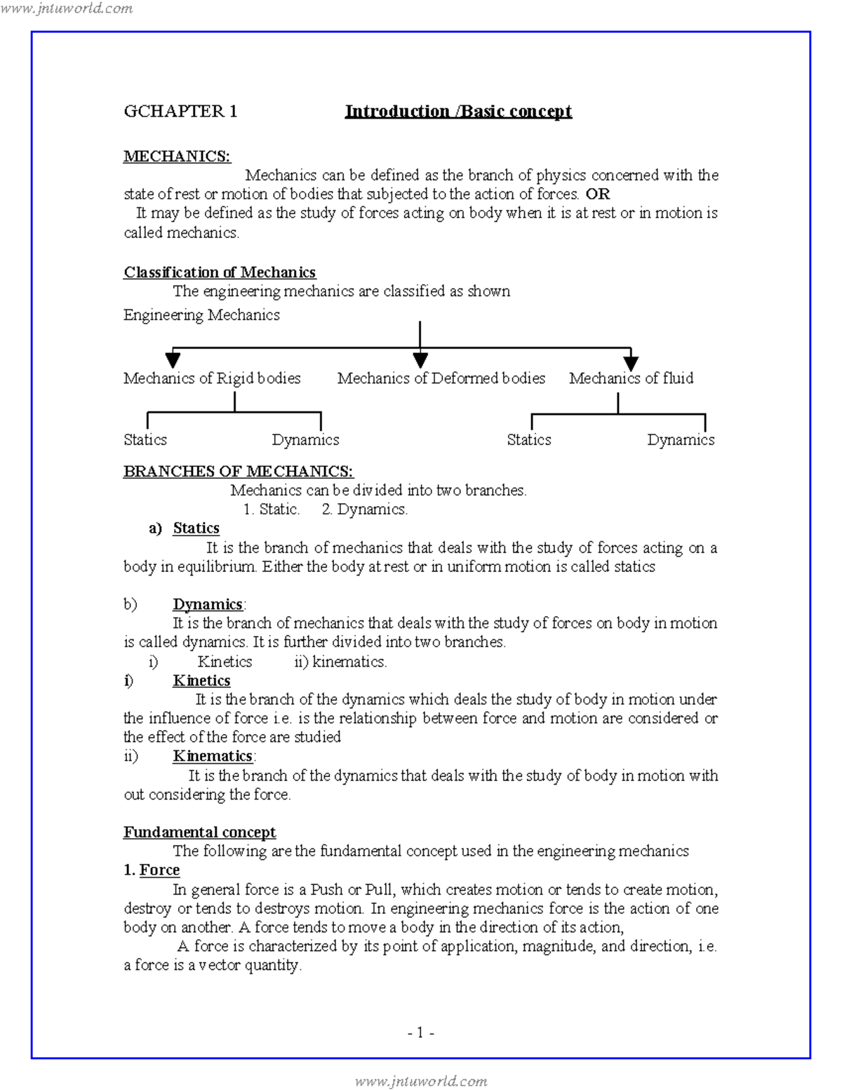 Engineering Mechanics- Statics - GCHAPTER 1 Introduction /Basic concept ...