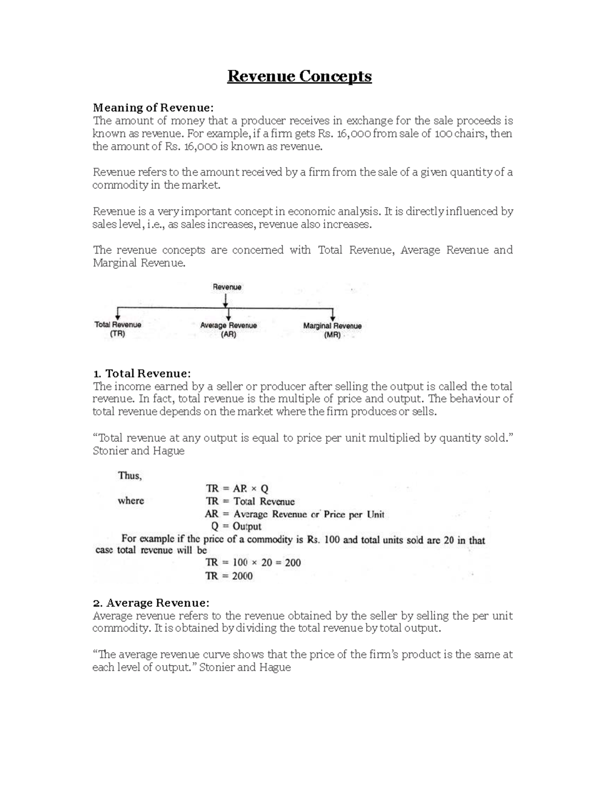 Revenue Concepts - Revenue Concepts Meaning of Revenue: The amount of ...