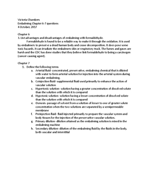 Quiz 1 Sample Questions - Sample Quiz Questions MS 3500 Embalming 1 ...