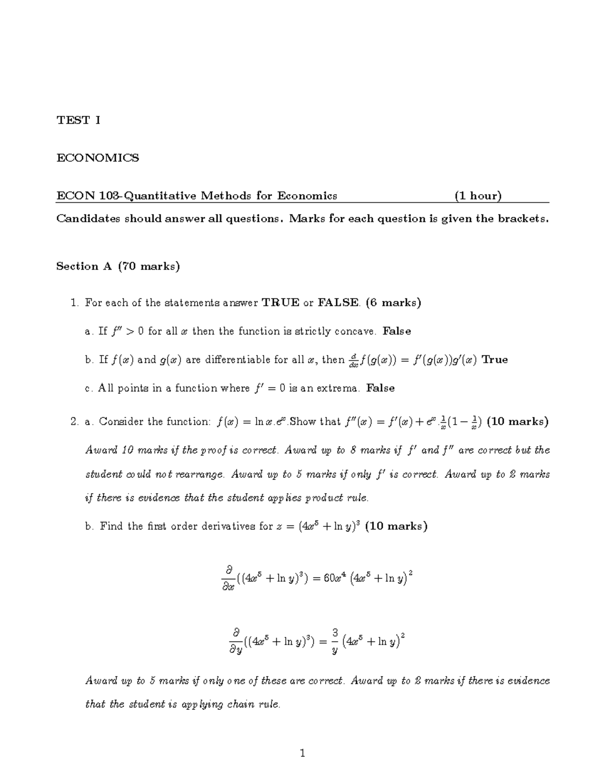 ECON103 Test 1 2016 ver.2 answers - TEST I ECONOMICS ECON 103 ...