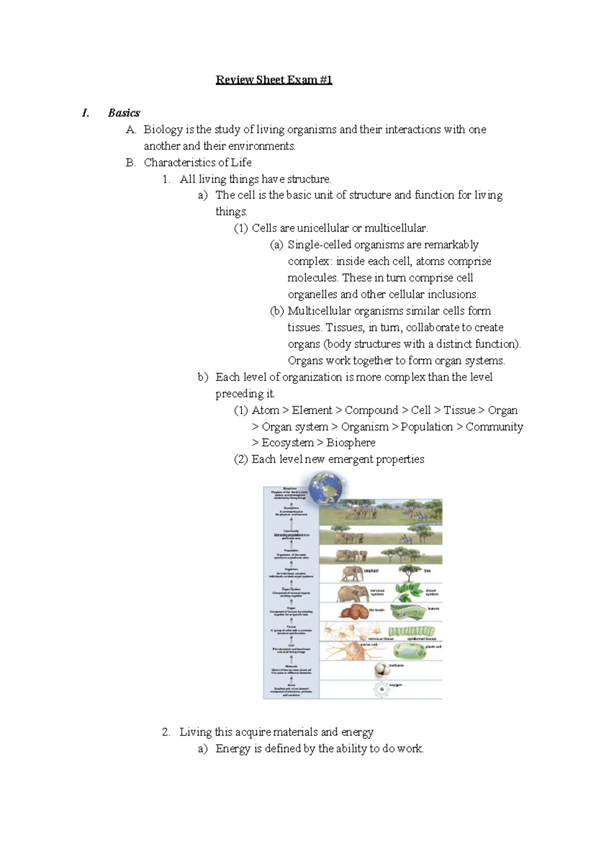 Bio Review Sheet Exam #1 - Review Sheet Exam # I. Basics A. Biology Is ...