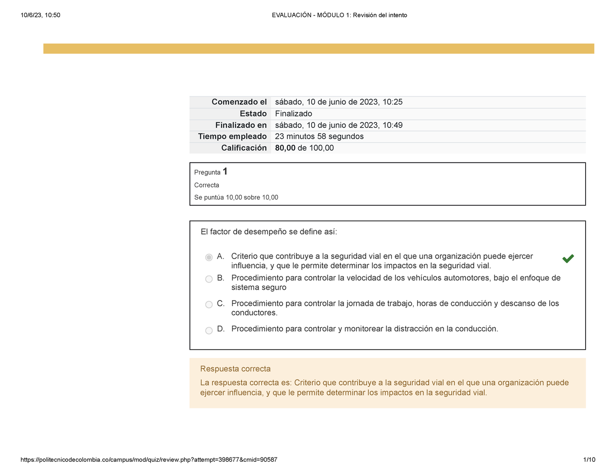 Evaluación - Módulo 1 Revisión Del Intento - Comenzado El Sábado, 10 De ...