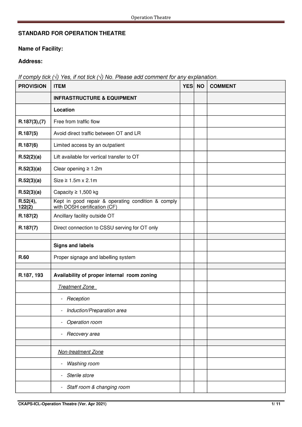 07OT Oct-2016 edit-Apr-2021 - STANDARD FOR OPERATION THEATRE Name of ...