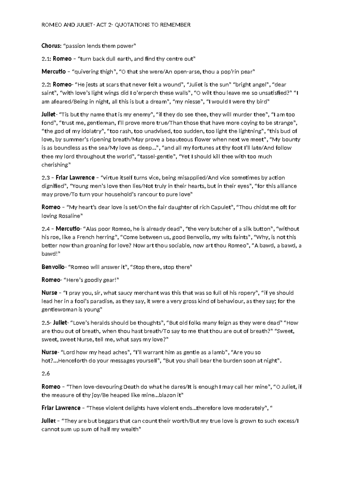 Act 2 quotes - quoites from act 2 - ROMEO AND JULIET- ACT 2- QUOTATIONS ...