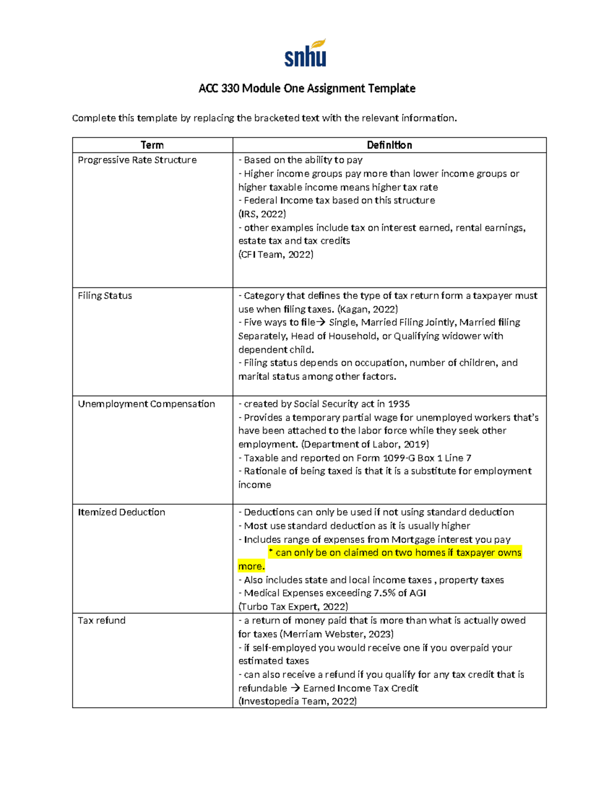 Assignment 1 AC330 - ACC 330 Module One Assignment Template Complete ...