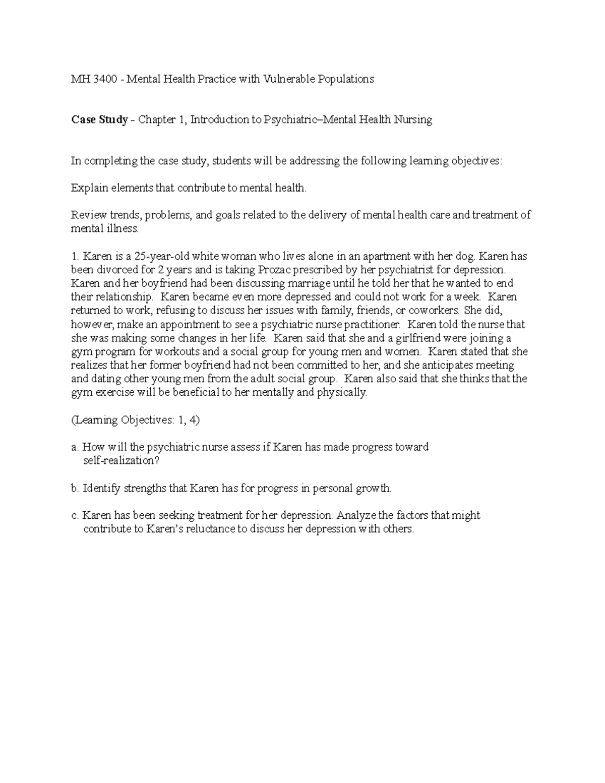 MH 3400 - Case Study Chapter 1 - MH 3400 - Mental Health Practice with ...