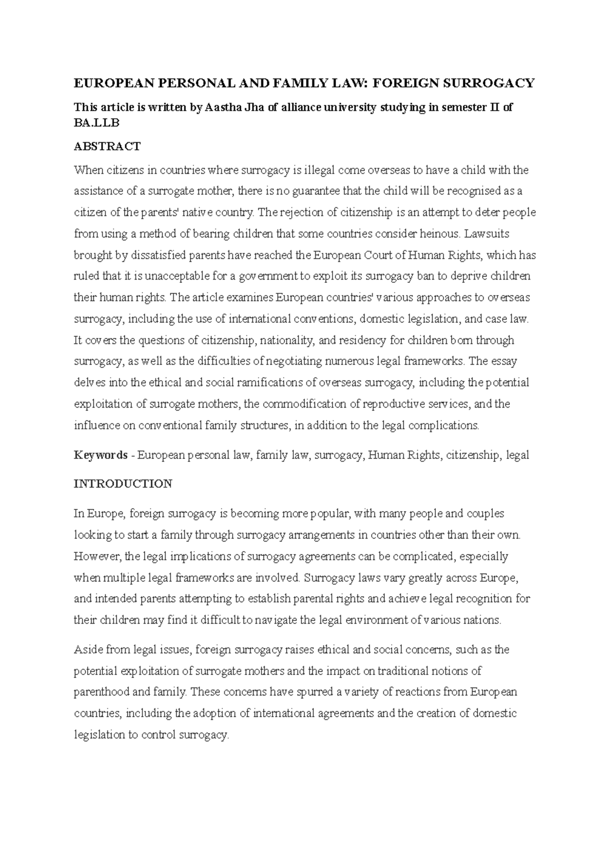 European Personal AND Family LAW EUROPEAN PERSONAL AND FAMILY LAW