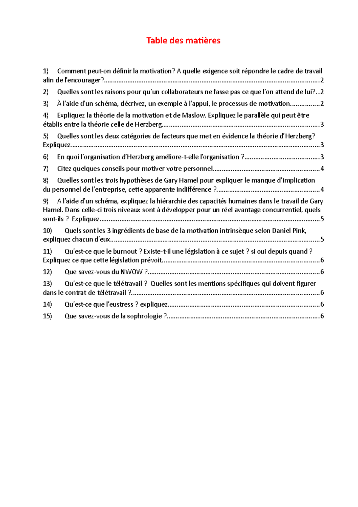 DHM - Q&R3 - Questions réponses pour examen - Table des matières 1 ...
