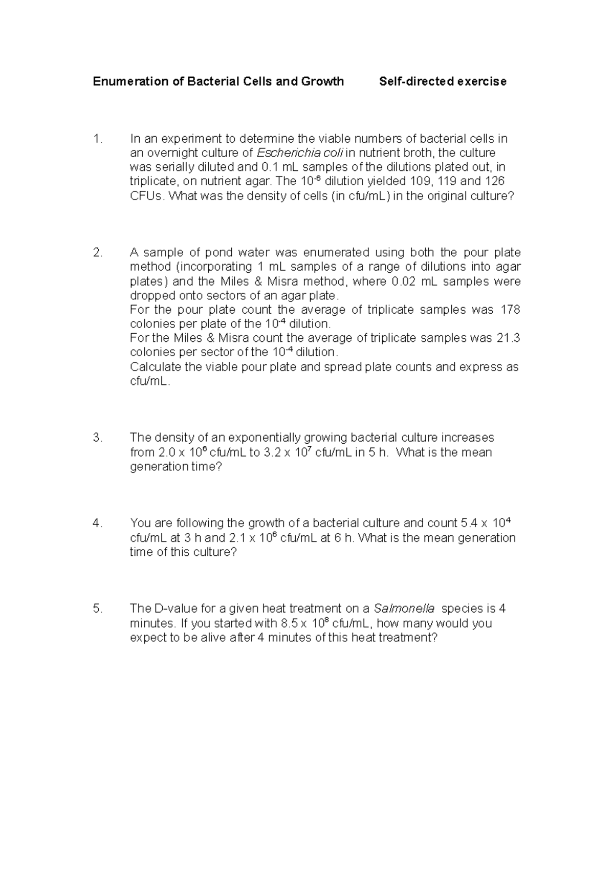 Growth-Kinetics-questions - Enumeration of Bacterial Cells and Growth ...