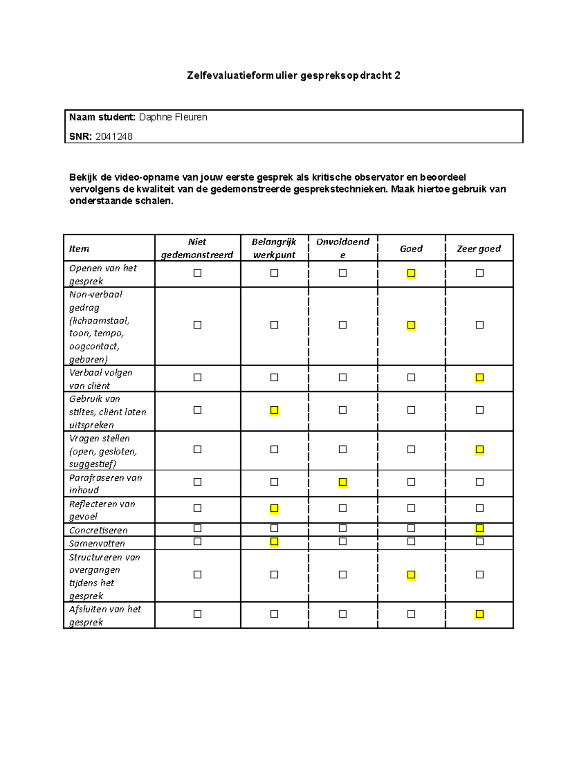 Zelfevaluatieverslag Gespreksopdracht 2 Zelfevaluatieformulier Gespreksopdracht 2 Naam Babe