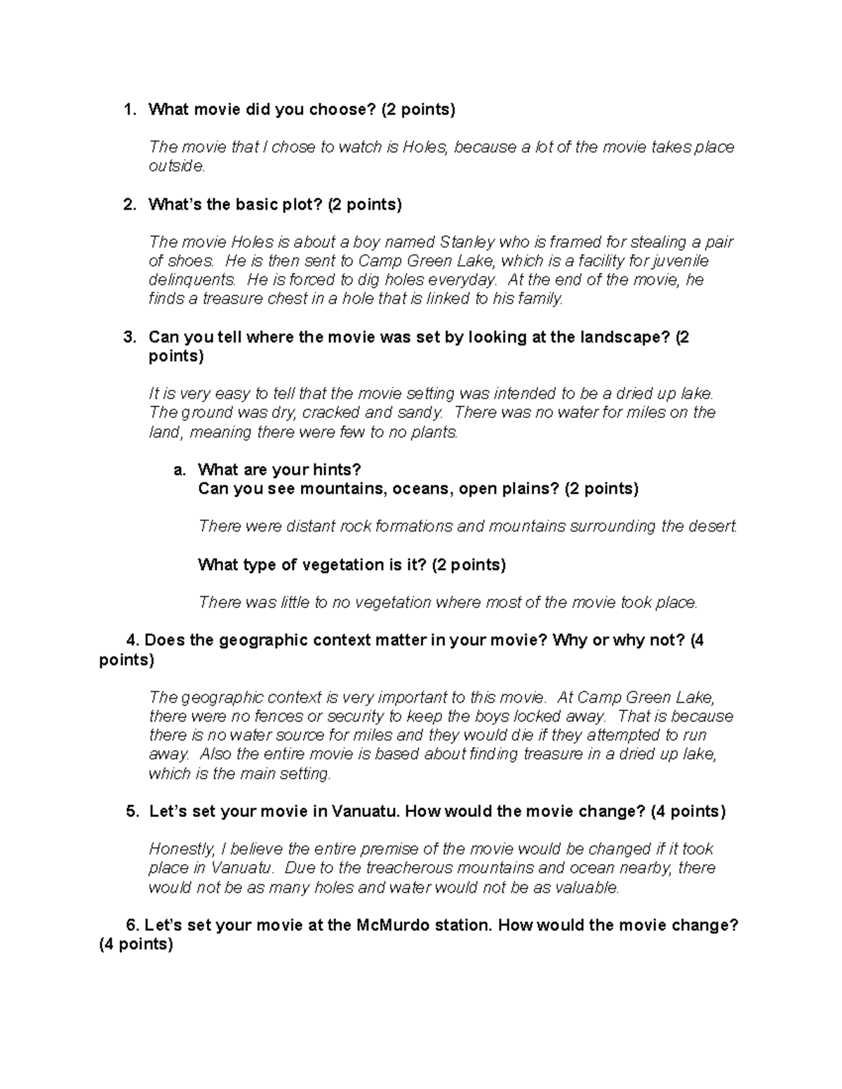 Geography Lab 1 Carter Van Steenwyk What movie did you choose? (2