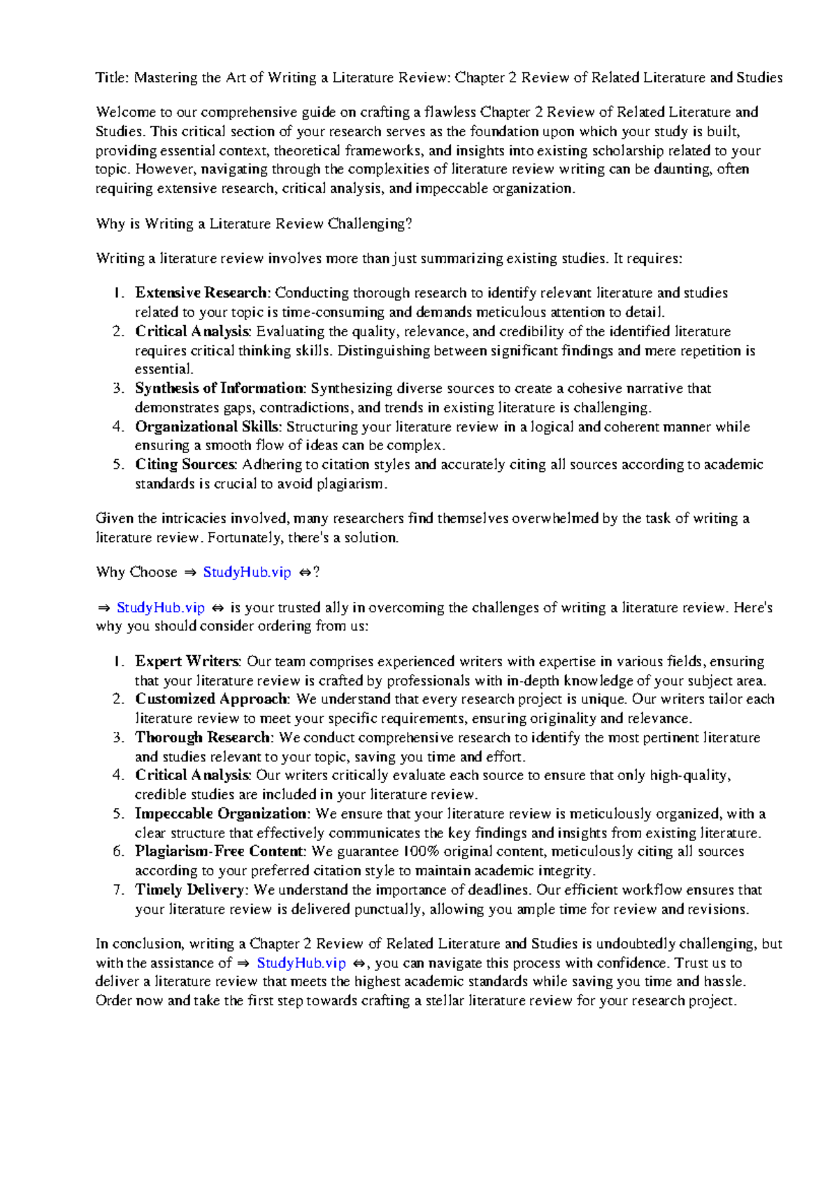 How To Write Chapter 2 Review Of Related Literature And Studies - Title ...