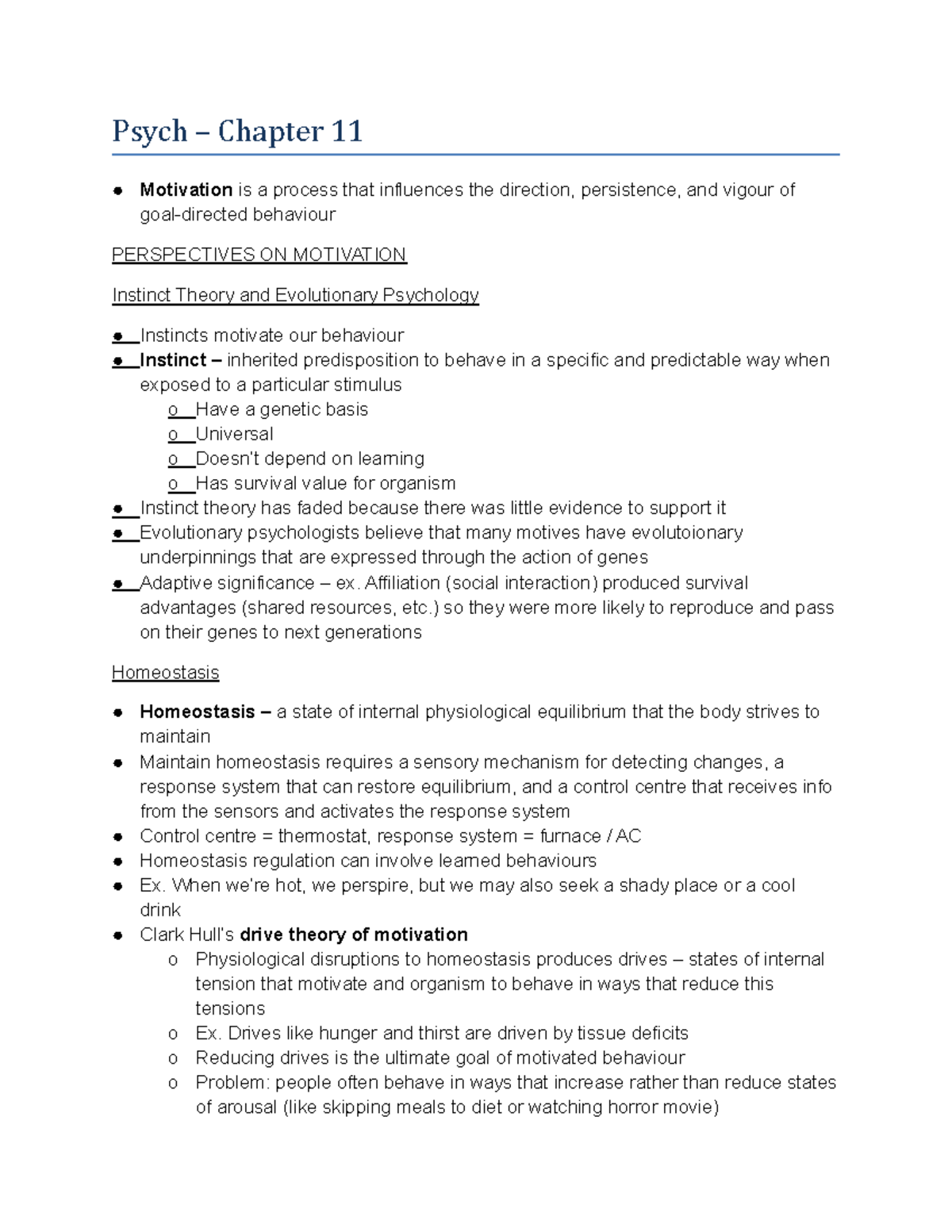 Psych – Chapter 11 Motivation Textbook Notes - Psych – Chapter 11 ...